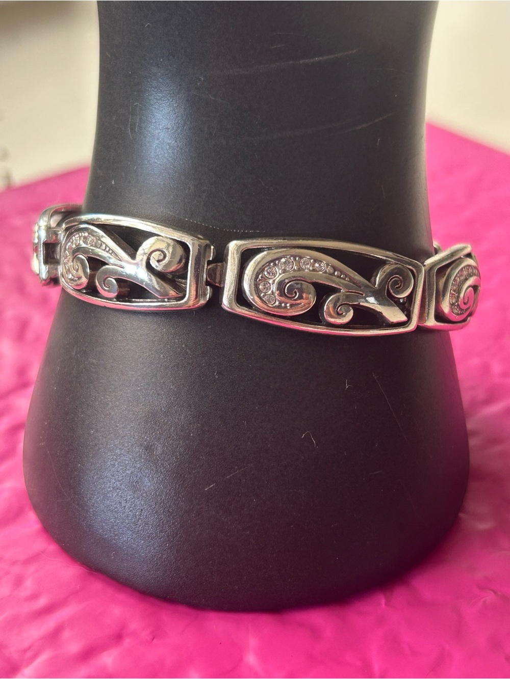 Brighton Contempo panel bracelet w/intricate scrollwork and clear crystals